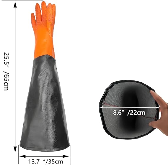 25.5" Rubber Sandblasting Gloves Sand Blaster Gloves for Sandblaster Blast Abrasive Cabinet