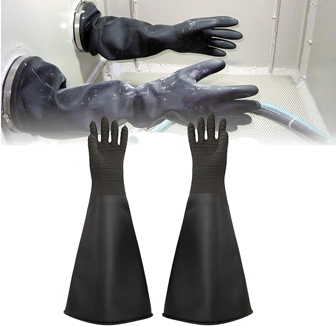 Heavy Duty Sandblasting Gloves 24.8" Rubber Gloves for Sandblaster Protective Safety Work Black Striped Gloves