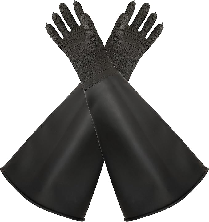 Heavy Duty Sandblasting Gloves 24.8" Rubber Gloves for Sandblaster Protective Safety Work Black Striped Gloves