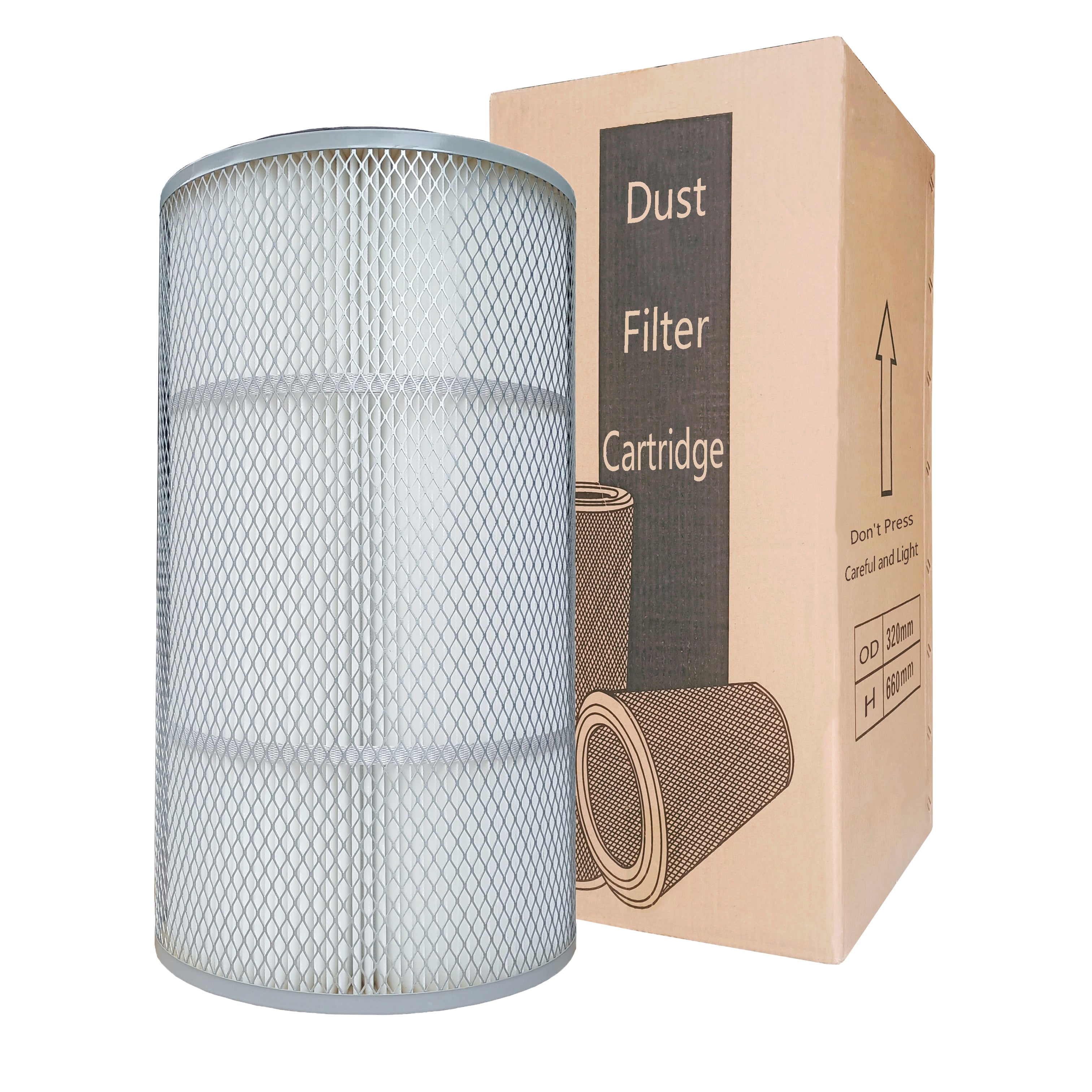 Industrial Flame Retardant Dust Filter Cartridge with Outer Mesh - OD: 12.6'' H: 26'' (320 * 660mm) for Powder Dust Collector Sand Blast Coating Shot Blasting Machine Filter Element